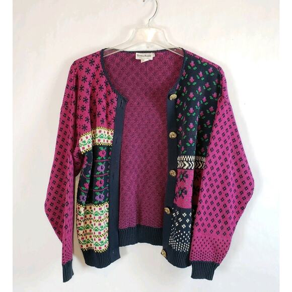 Vtg Bonnie Noble SIZE S / M Abstract Cozy Grandma Floral Button Down Sweater - Picture 2 of 10